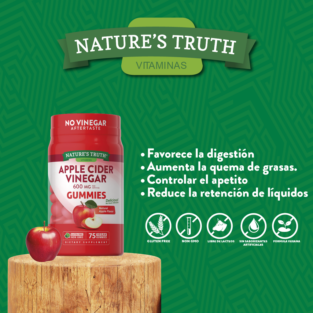 Nature's Truth Vinagre de Manzana 600 mg | 75 Gummies