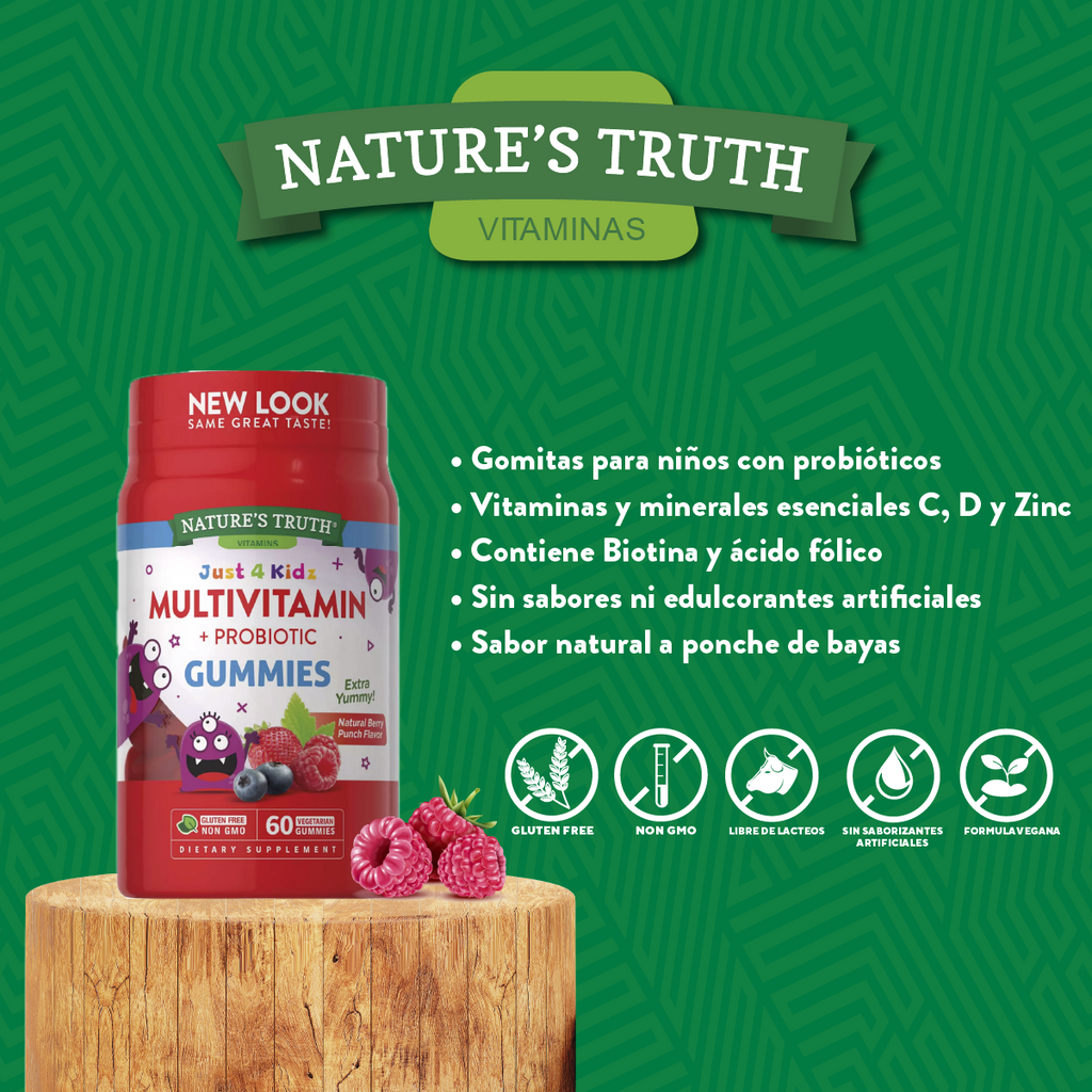 Nature's Truth Multivitaminico + Probioticos para Niños | 60 Gummies